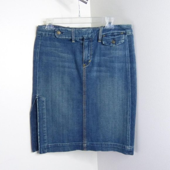 New 7 For All Mankind Women's 29 Denim Jean Straight Pencil Knee-Length Skirt - Picture 1 of 9
